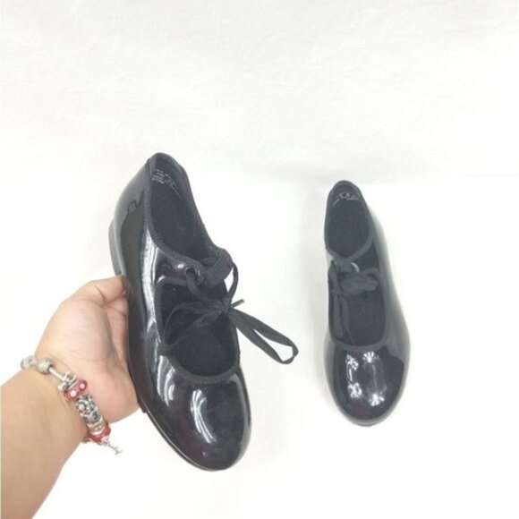 Capezio Tele Tone Tap Black Lace Up Shoes Girls 4